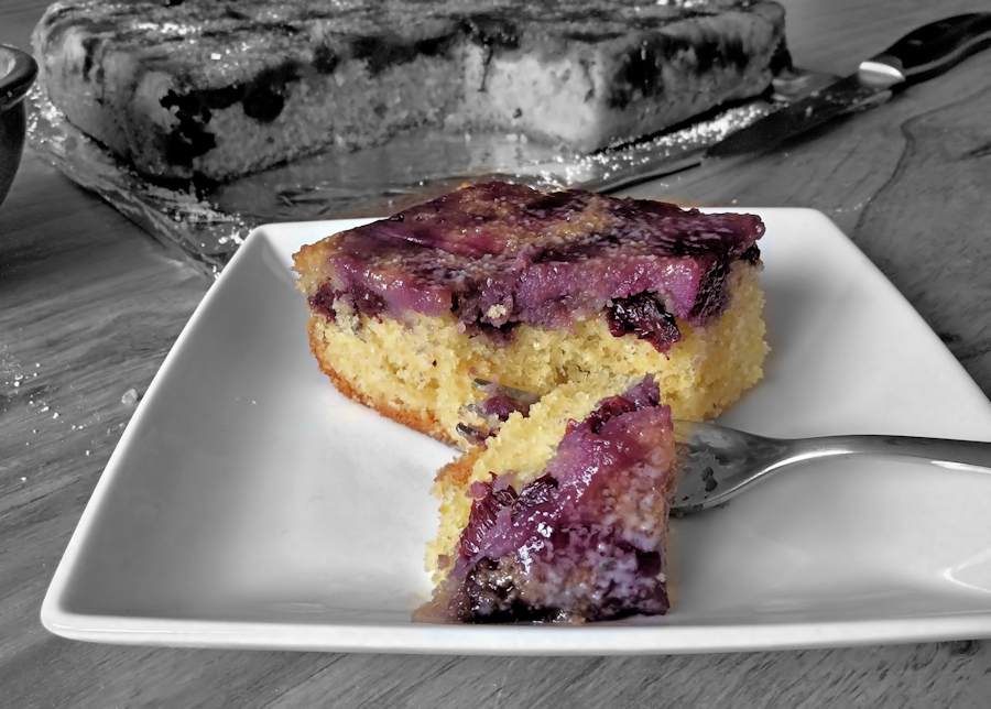 Blueberry polenta inverted cake