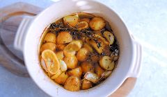 lemon and garlic potatoes poached in oil