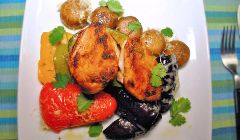Partridge with grilled peppers