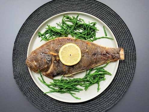 whole baked brill with basil