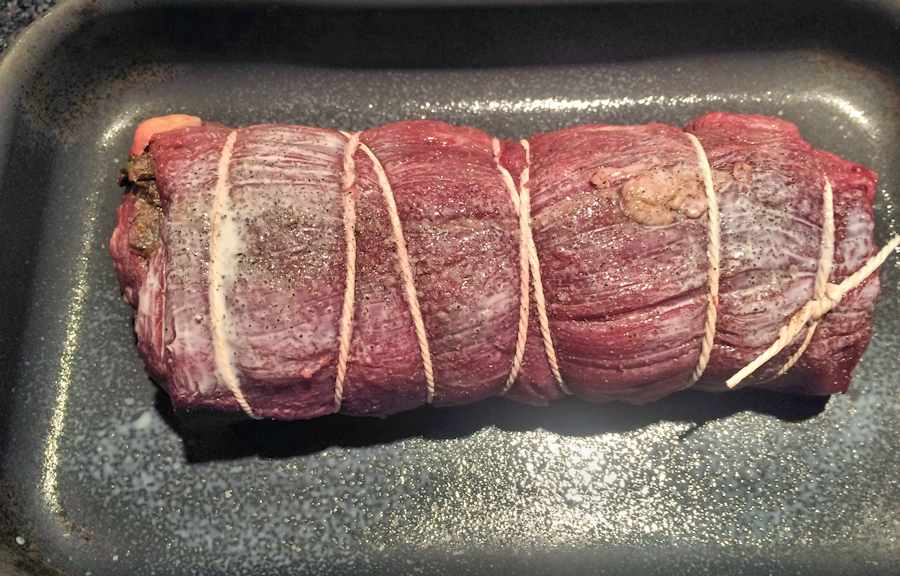 Roast fillet of beef with porcini stuffing