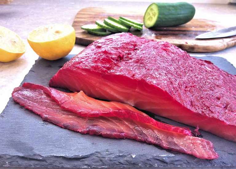 Beet cured salmon