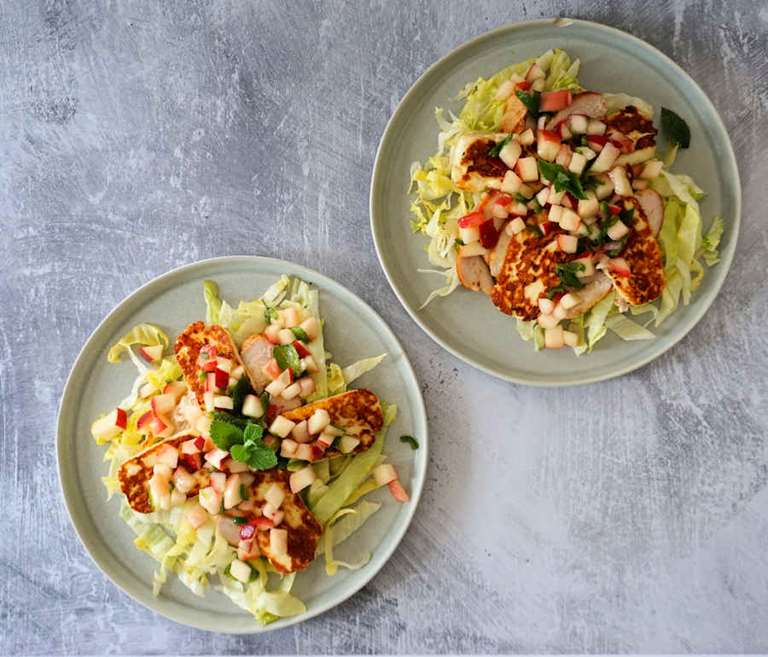 chicken with halloumi and peach salsa cuisinefiend.com