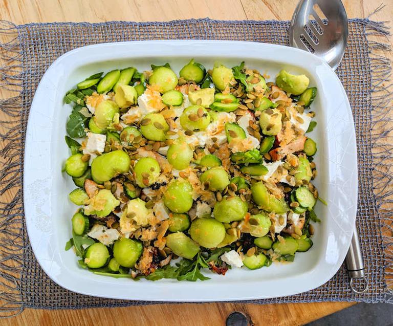 chicken and melon salad with feta cuisinefiend.com
