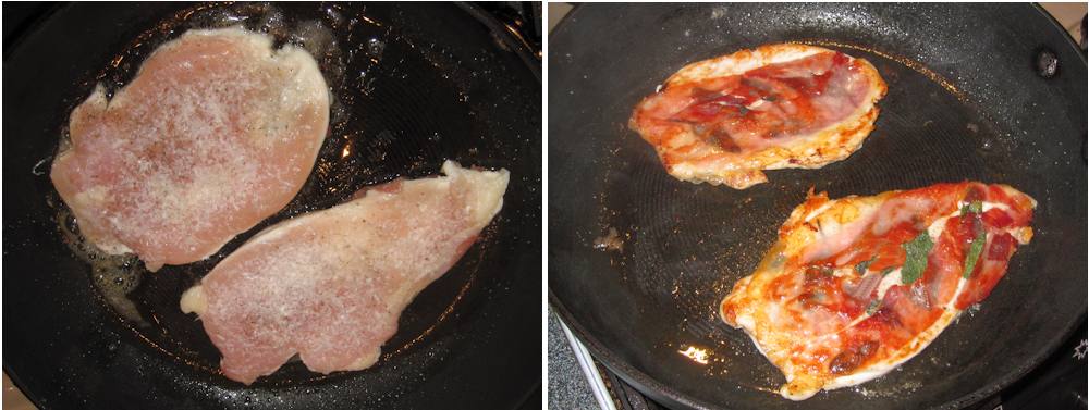 Frying chicken saltimbocca