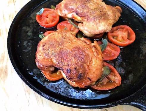 chicken under the skillet