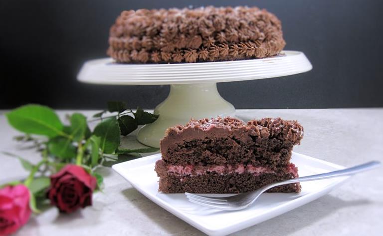 Chocolate genoise with raspberry buttercream