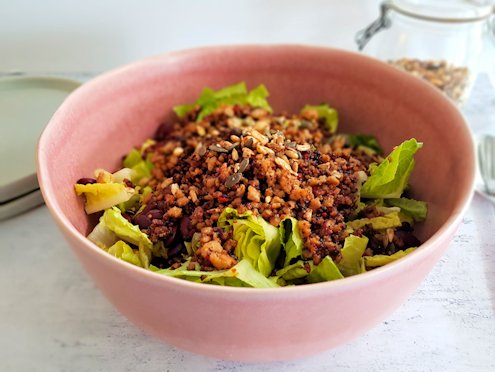 crispy mince and bean salad