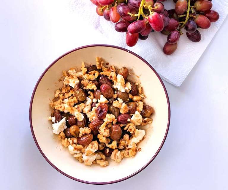 roasted grapes with feta and walnuts