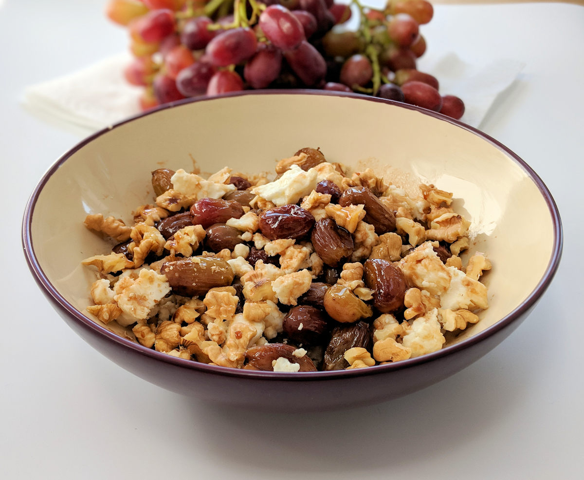 feta with grapes and walnuts cuisinefiend.com