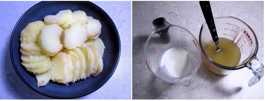 Potatoes, milk and stock