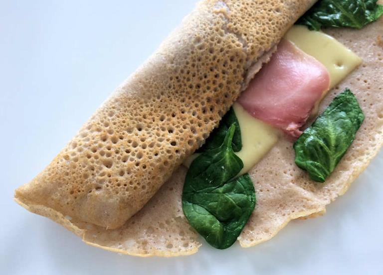 Buckwheat pancake with ham and cheese