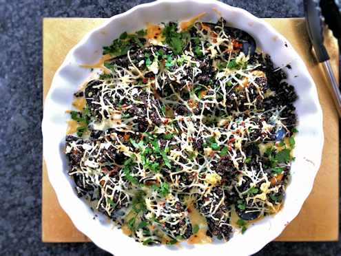 grilled mussels with black pudding