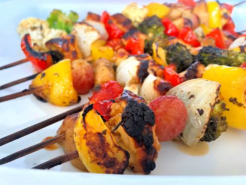 Halloumi and vegetable skewers