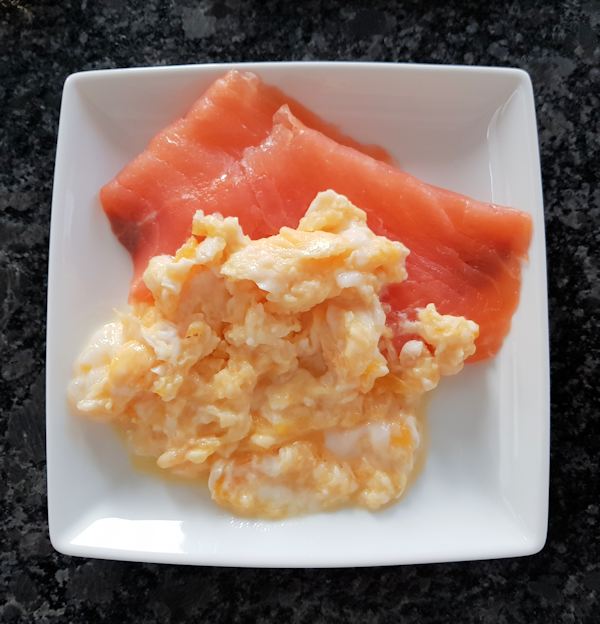 scrambled eggs with smoked salmon cuisinefiend.com keto diary