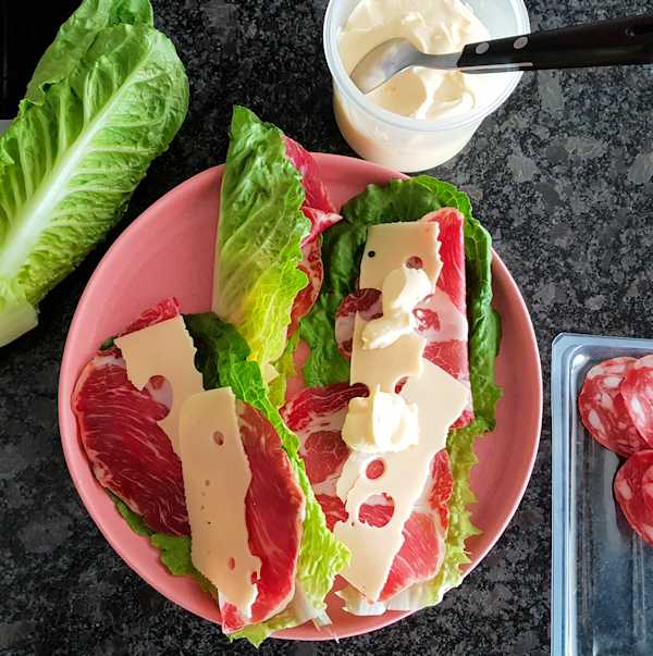 lettuce ham and cheese wraps 
cuisinefiend.com keto diary