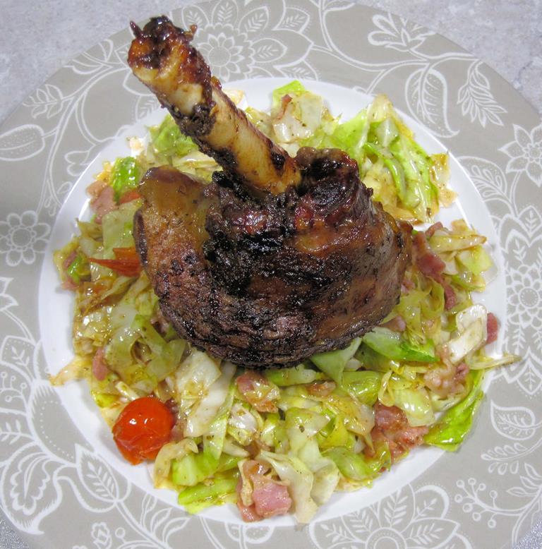 lamb shank with stir fried cabbage cuisinefiend.com