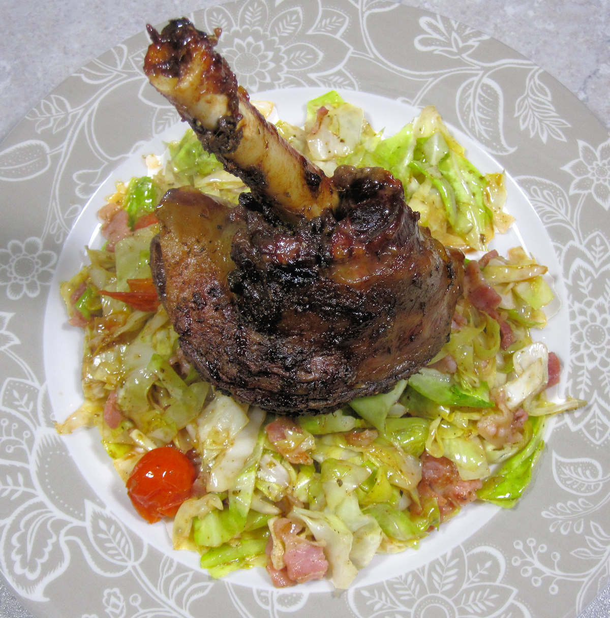 lamb shank with stir fried cabbage cuisinefiend.com
