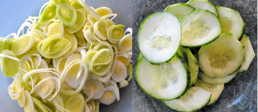 Leeks and cucumbers
