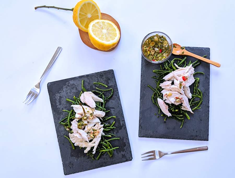 samphire and sea bass salad