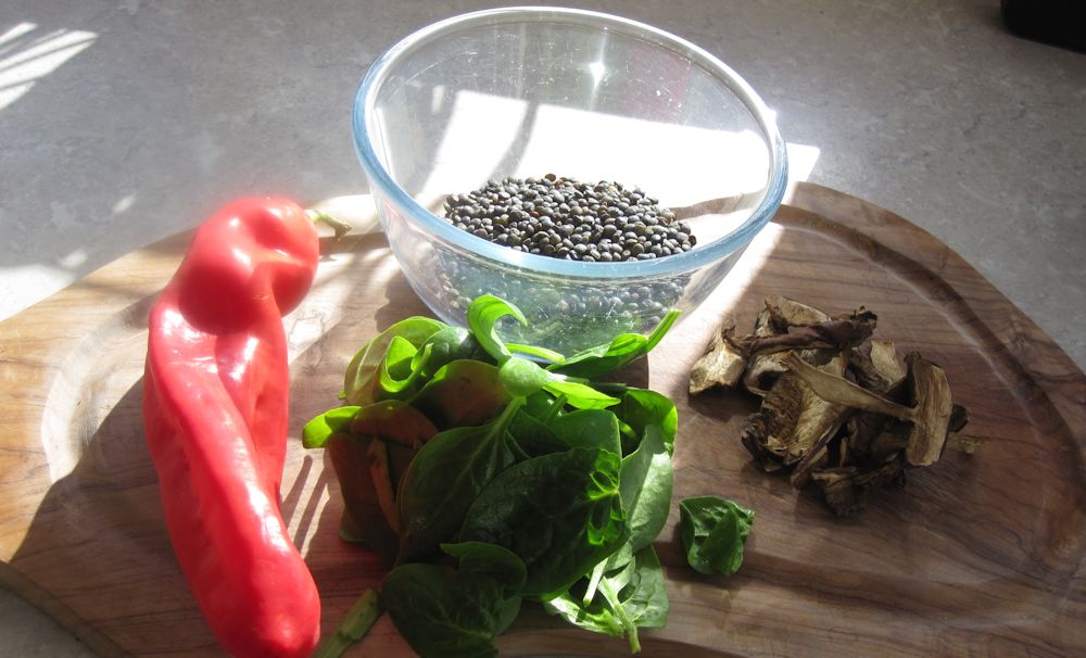 Lentils, pepper, mushrooms