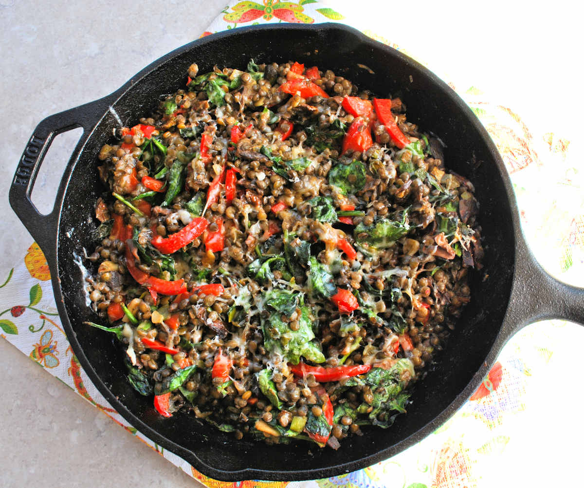 lentils with mushrooms and spinach cuisinefiend.com