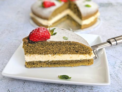 matcha cake with lemon scented cream