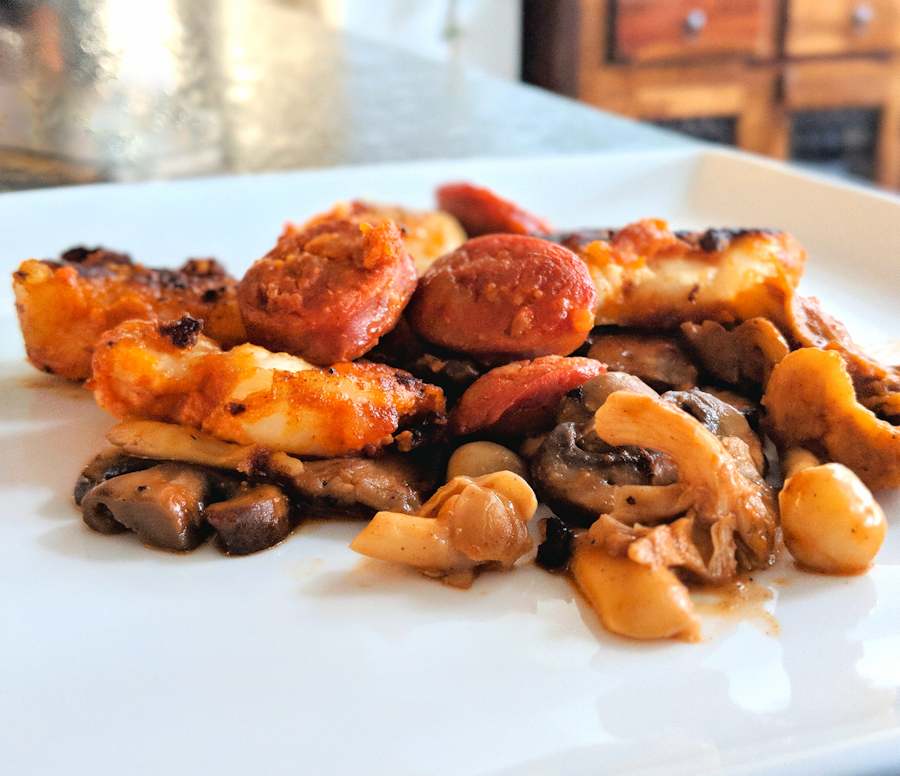 monkfish chorizo mushrooms