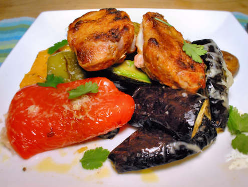 Partridge breast with grilled peppers