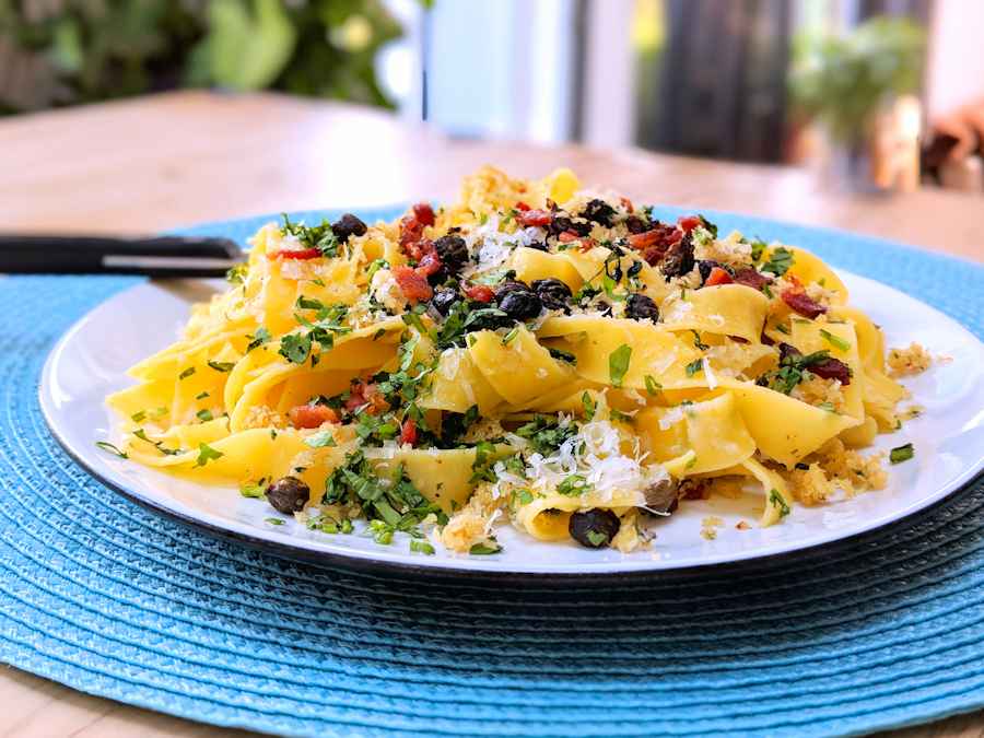 pappardelle with crispy capers