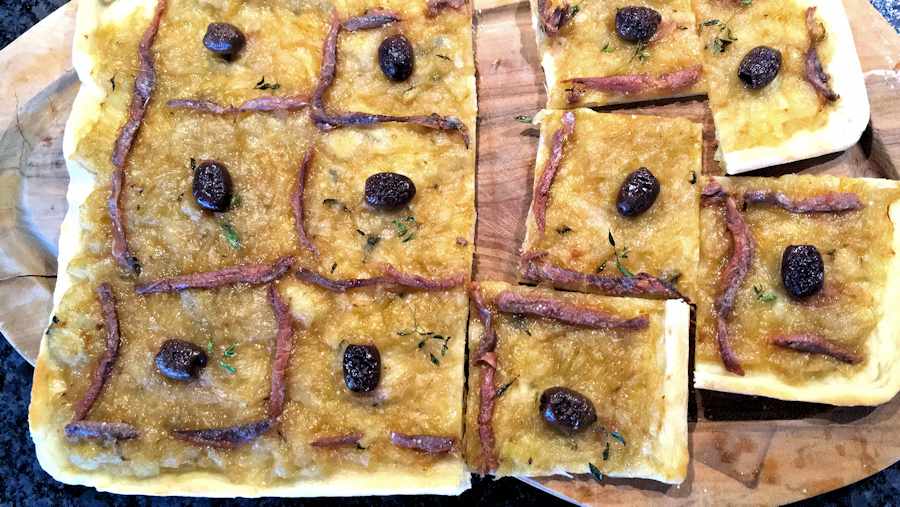 Nicoise onion pizza