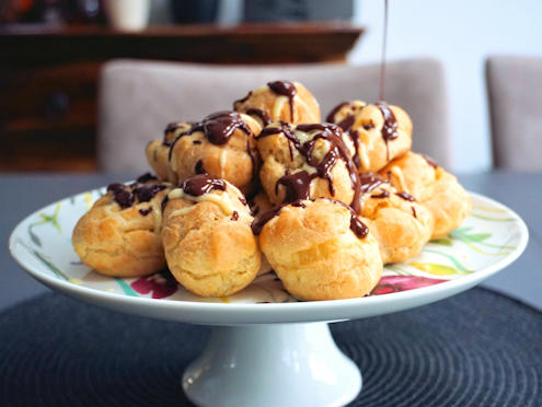 triple chocolate profiteroles