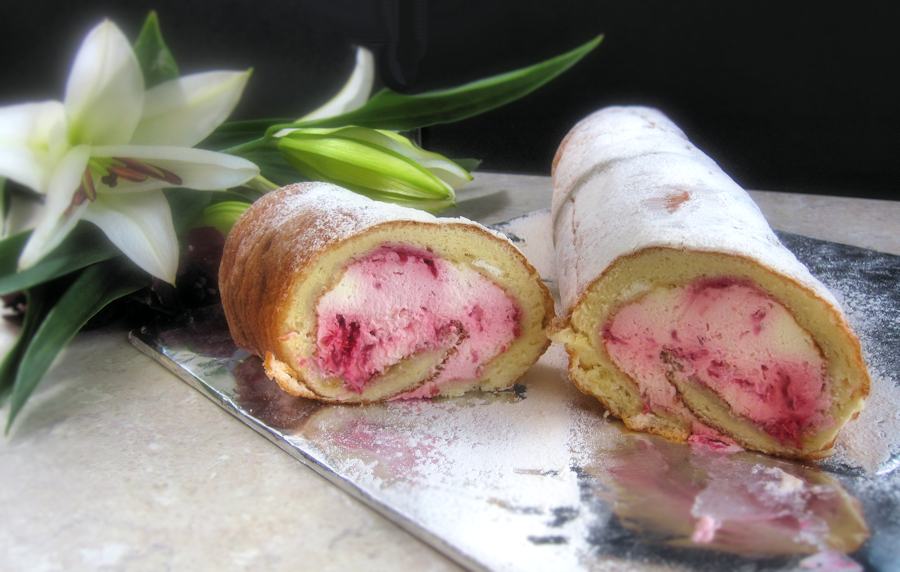 Raspberry cream roulade