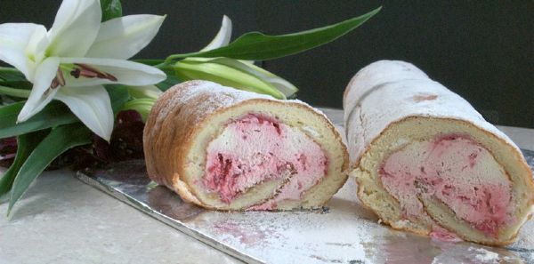 Raspberry cream roulade