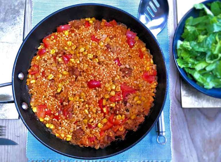 Rice with corn and chorizo