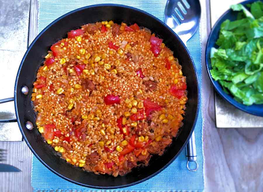 Rice with corn and chorizo