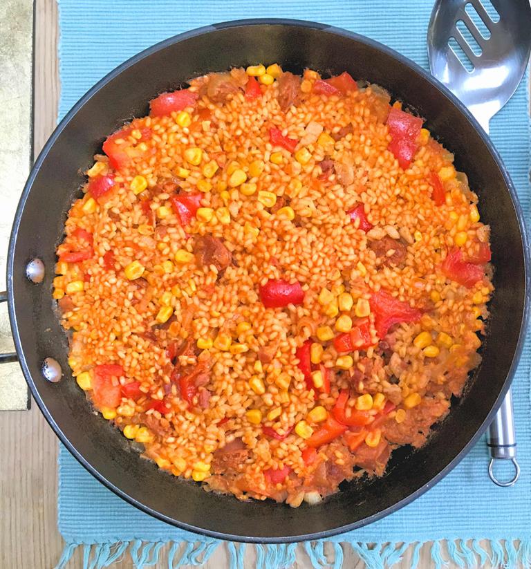 rice with corn and chorizo cuisinefiend.com