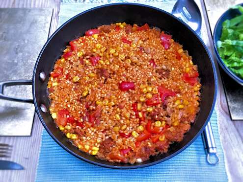 Rice with corn and chorizo