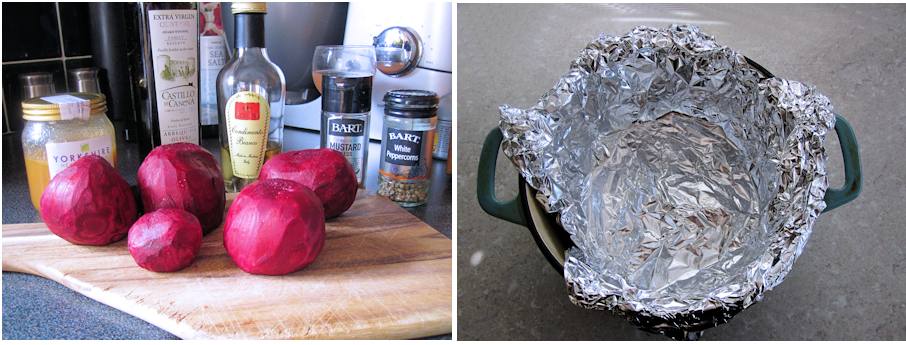 Preparing beetroot for roasting