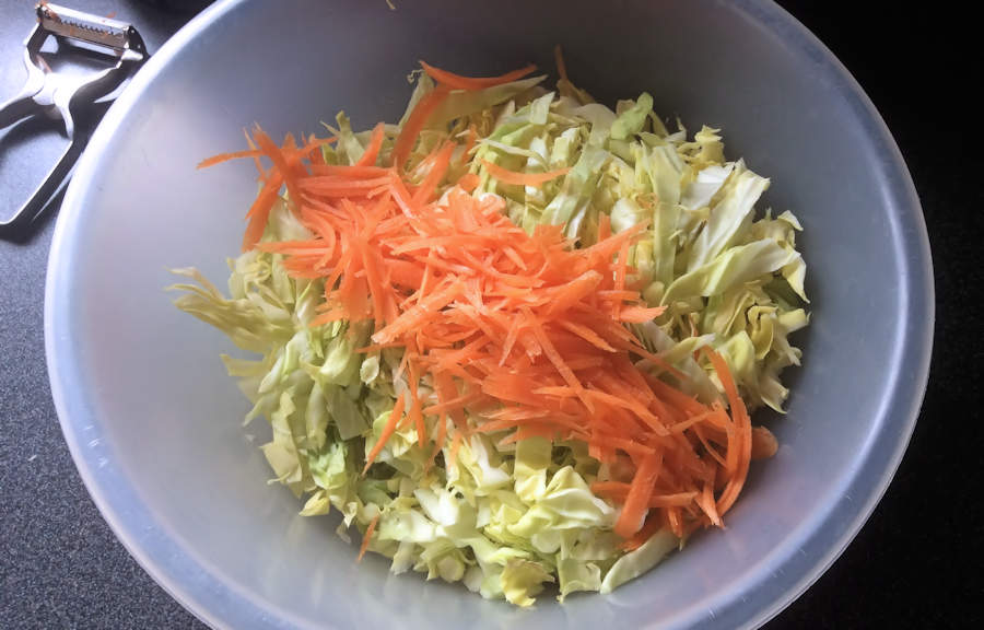 Shredded cabbage and carrot