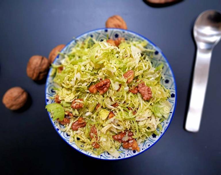 shaved brussels sprout salad with walnuts cuisinefiend.com