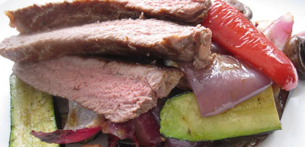 Steak and grilled vegetables salad cuisinefiend.com