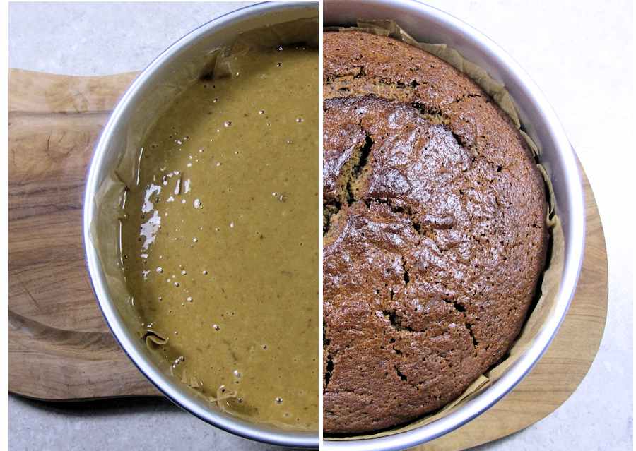 Tamarind date cake before and after