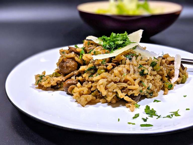 baked three mushroom rice cuisinefiend.com