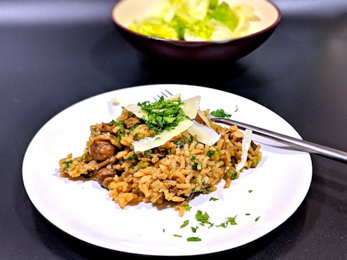 baked three mushroom rice