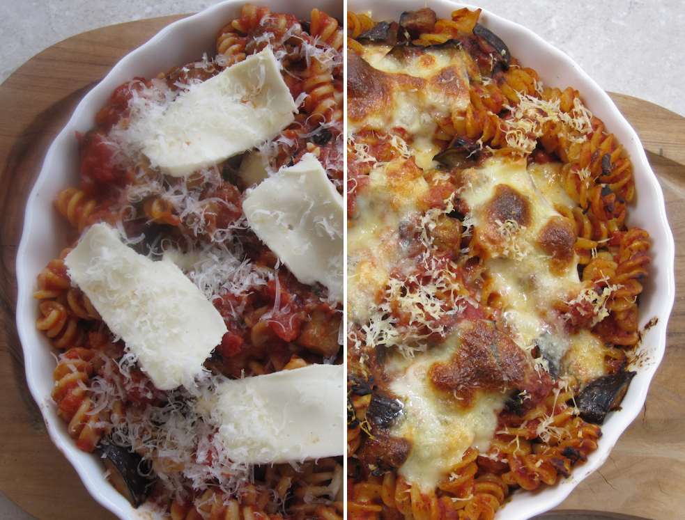 Preparing pasta bake