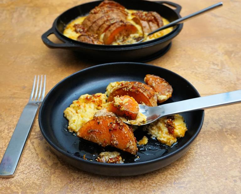 butternut squash in cheesy custard cuisinefiend.com