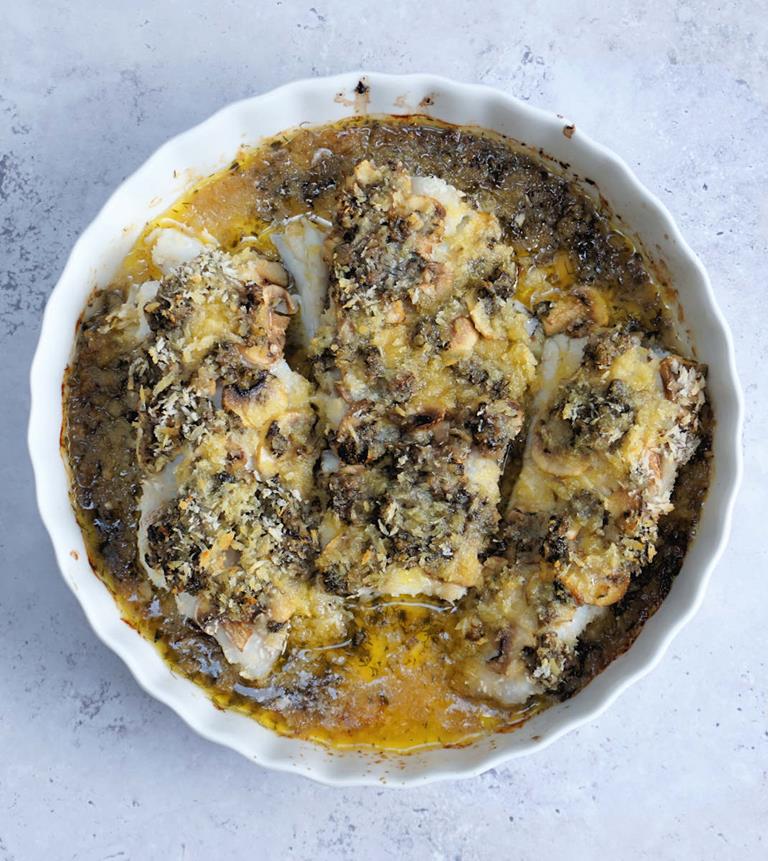 fish with mushroom gratin cuisinefiend.com