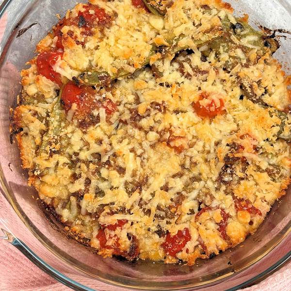 Baked rice with beans and tomatoes