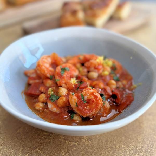 Chickpea, prawn and nduja stew